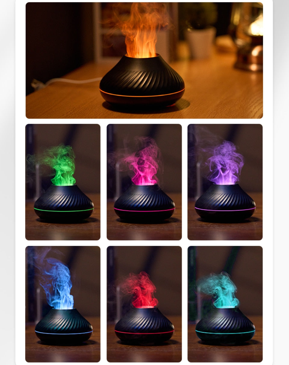 REUP Difusor de aroma de chama vulcânica Lâmpada de óleo essencial 130ml Umidificador de ar portátil USB com fragrância e luz noturna colorida
