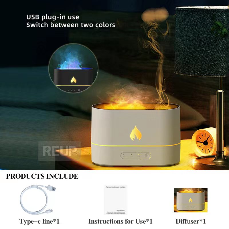 REUP Umidificador de Ar Chama Difusor de Óleo Essencial Aroma Ultrasonic Mist Maker Aromaterapia Umidificadores Difusores Fragrâncias